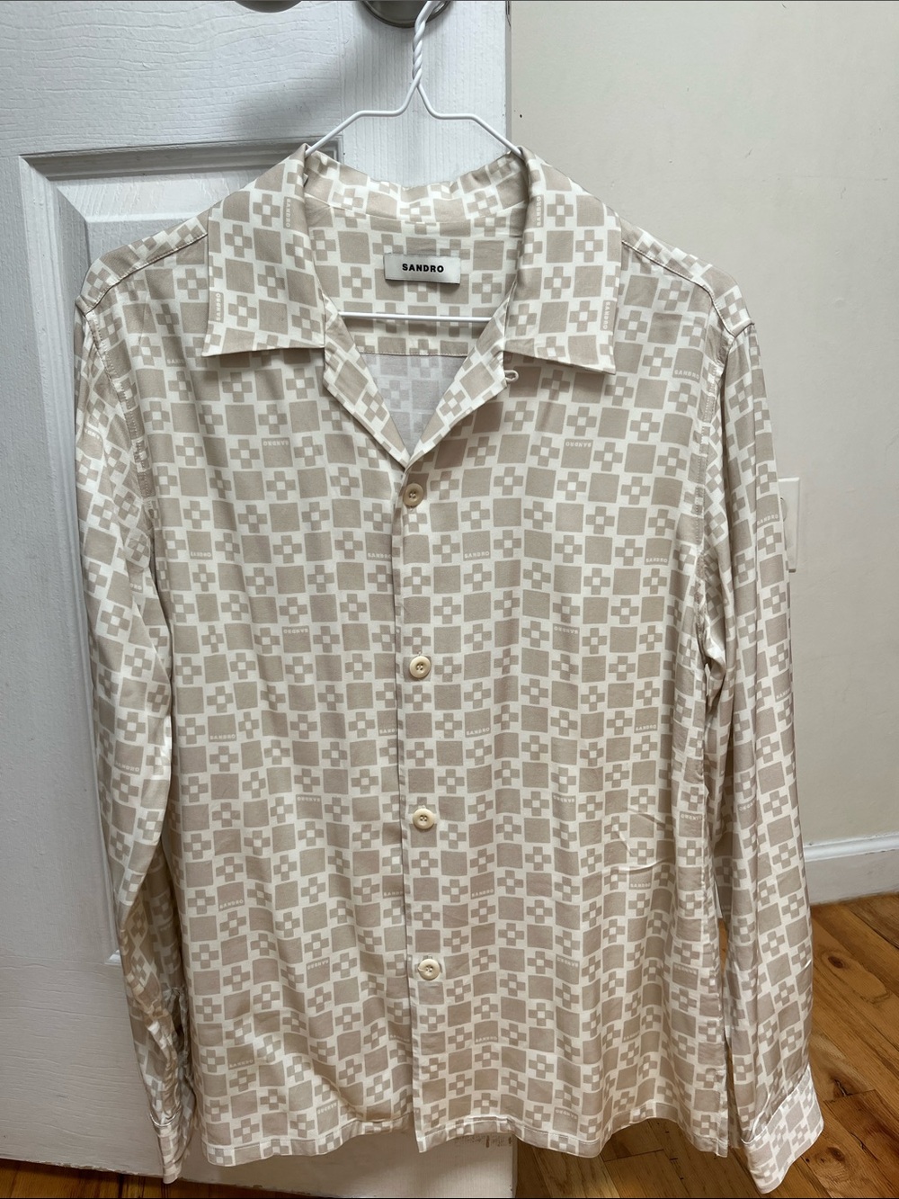 Sandro Cream & White Geometric Button-Down Shirt